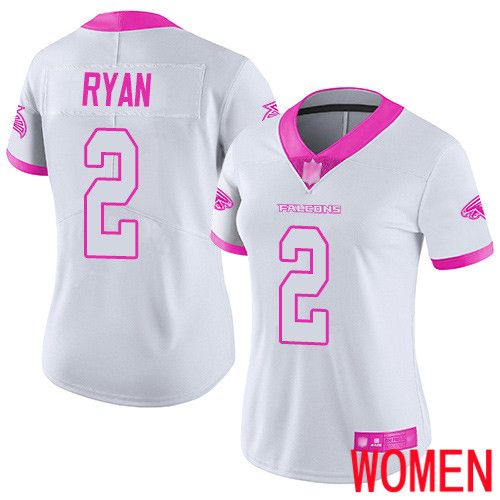 Atlanta Falcons Limited White Pink Women Matt Ryan Jersey NFL Football #2 Rush Fashion